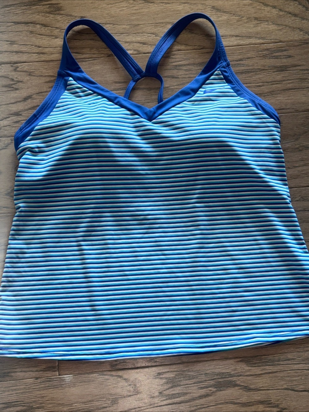 Nike Women's Blue Striped Tankini Top - Classic Swim Coverage size L